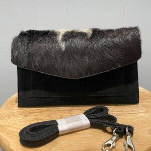 Crosstree Lane Suede/Ponyhair Style Crossbody Bag - black and white